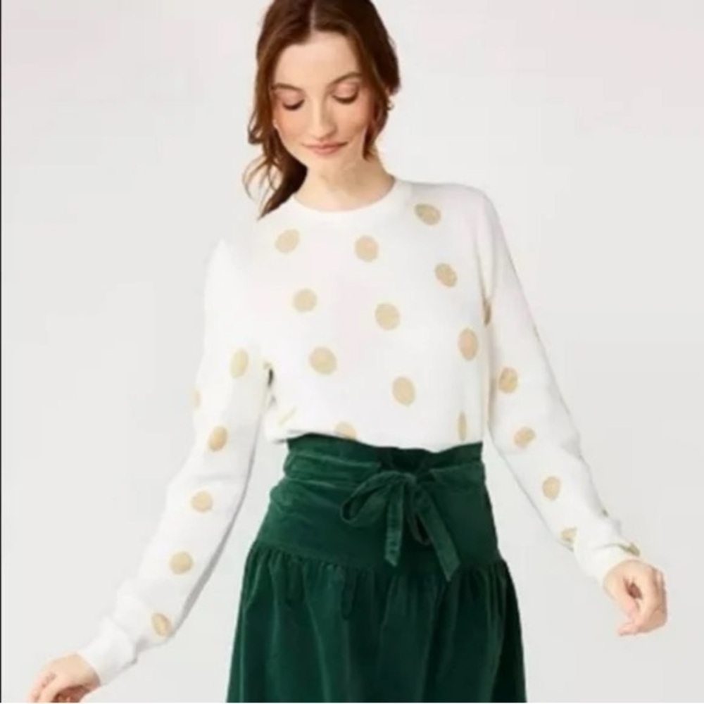 DRAPER JAMES RSVP White with gold polka dot crew neck sweater size XXL.‎